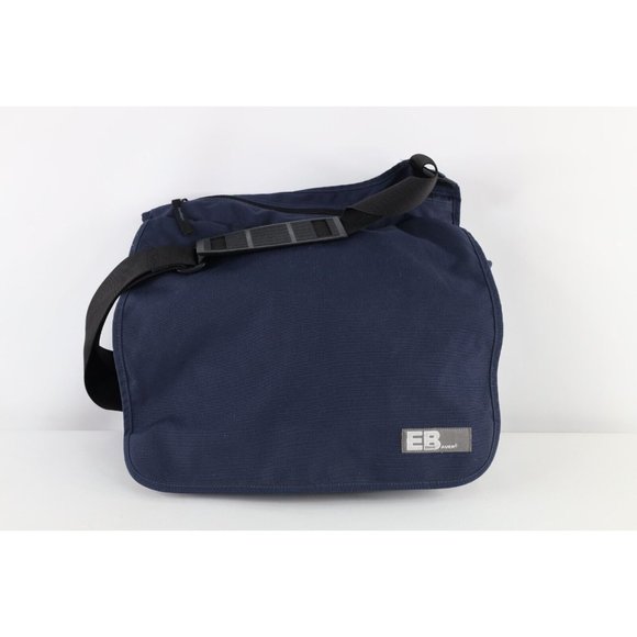 Vintage Eddie Bauer Spell Out Crossbody Messenger Bag Carry On Pack Navy Blue